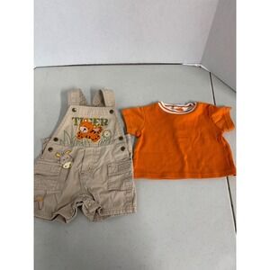 Kids Play Baby Boys Khaki Tiger Zebra Shortalls and Orange Shirt Set 6-9 Months